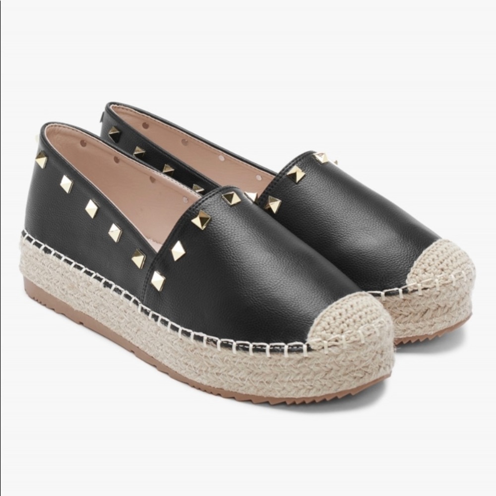 Steven NEW YORK Black Studded Espadrille Platforms